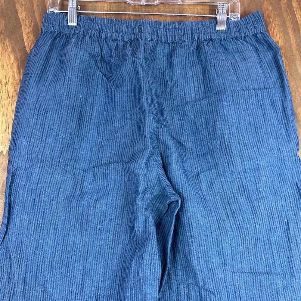 Michael Kors Womens Pants Blue Black Striped Pull On Lightweight Paperbag 10